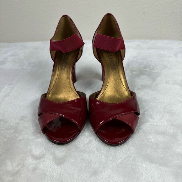 Circa Joan David Womens 6.5 Jamberly Peep Toe Strappy Heel Cranberry Red Patent - Picture 2 of 10